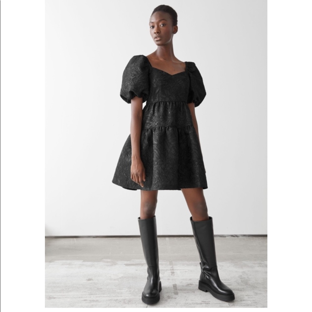 & Other Stories Wide Puff Sleeve Jacquard Mini Dress Cecilie Bahnsen inspired
